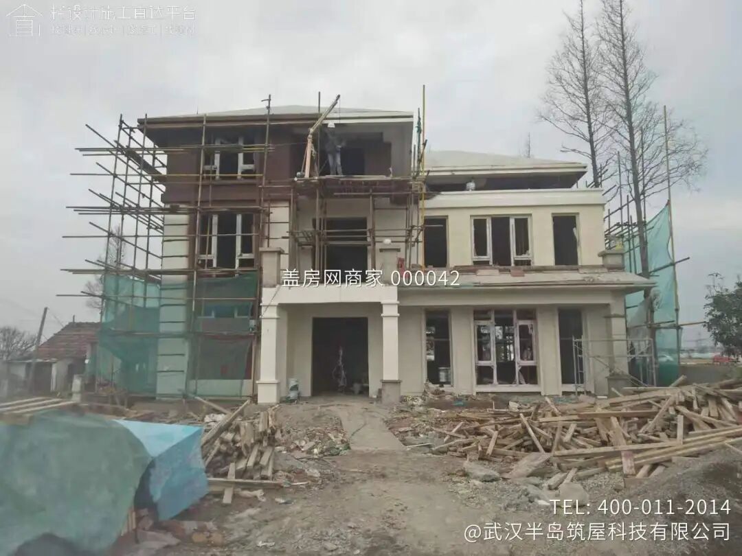 【施工队案例】湖北黄石三层新中式自建别墅施工-17