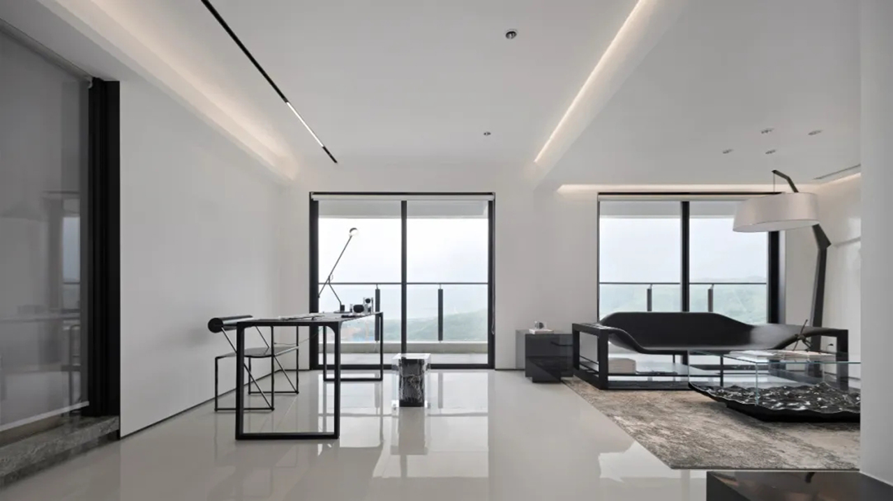 星河山海半岛顶层会所 | 黑与白的极简平衡之道-16