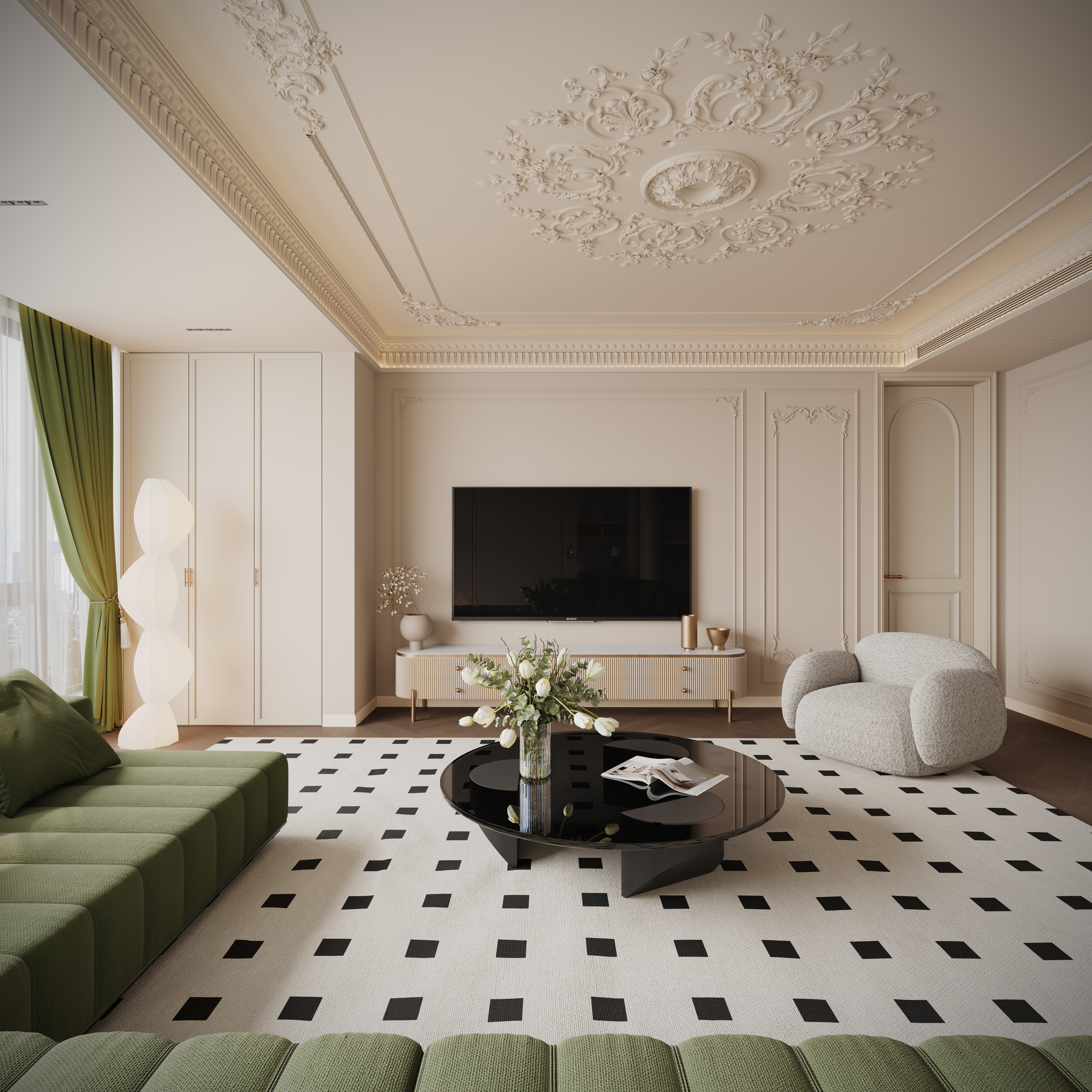 近期渲染 法式平层 客餐厅 卧室 卫生间 书房-15