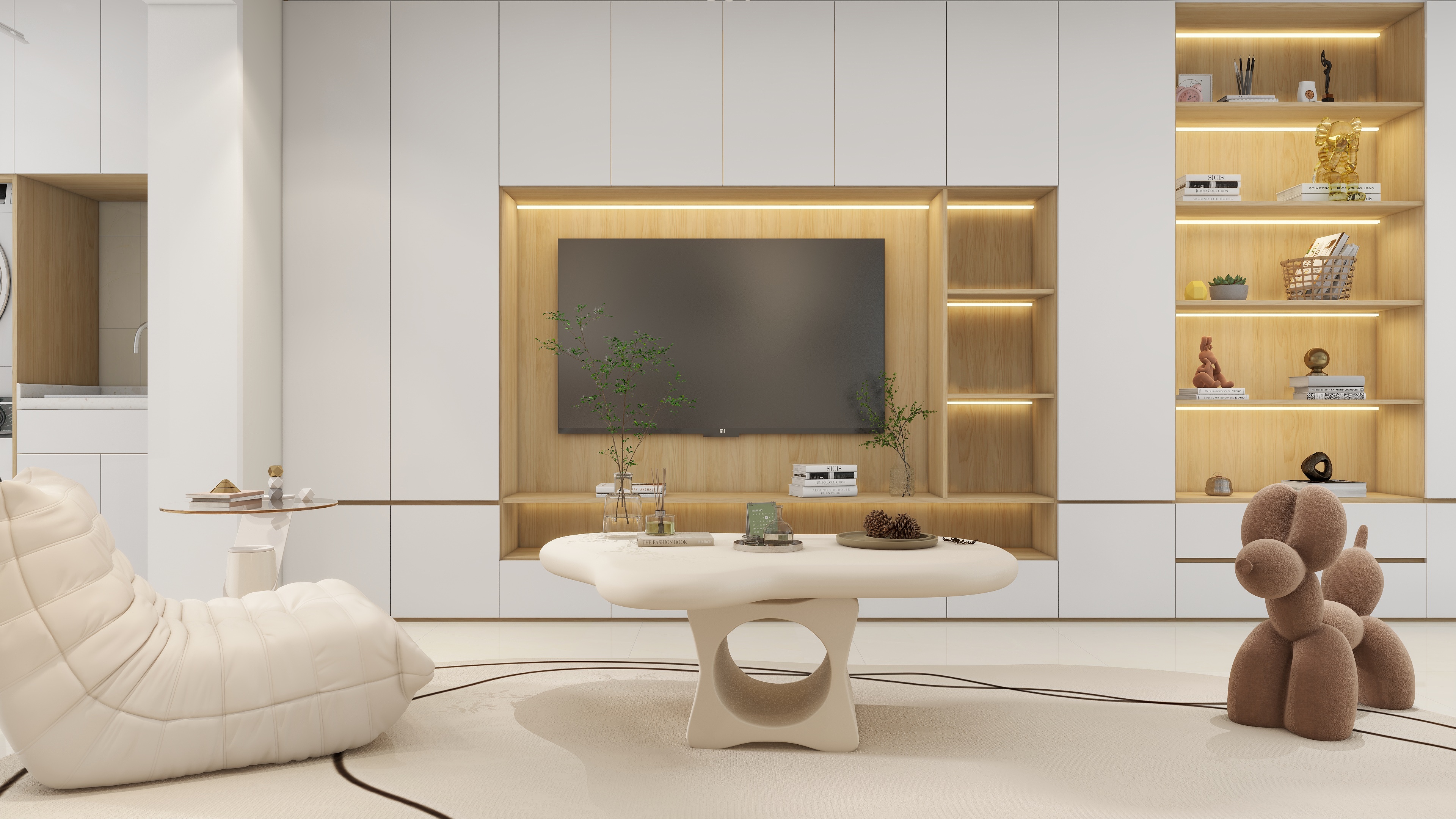 90㎡治愈系奶油风丨90空间设计-4