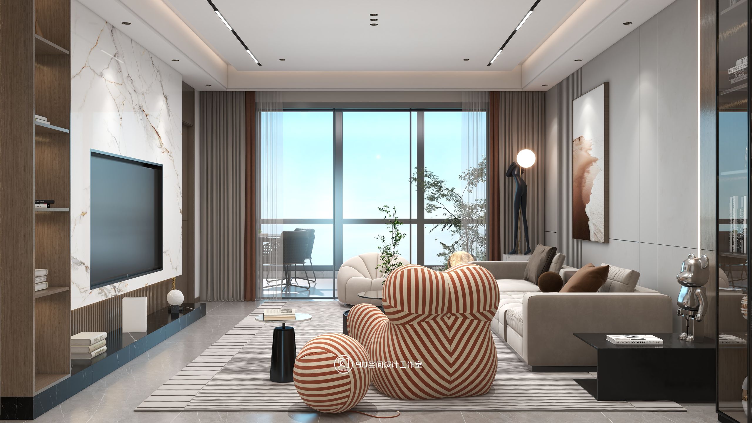 海市蜃楼现代轻奢风格挑高别墅设计丨90 空间设计-6