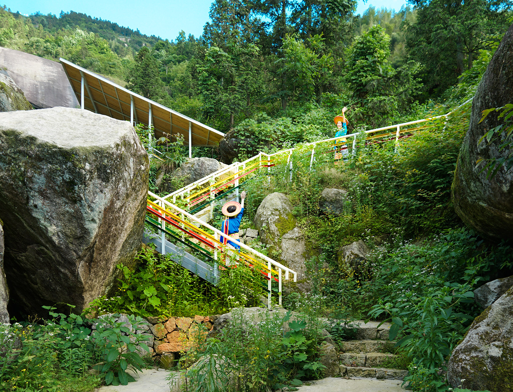 白水洞天,山野几何·白水洞村石瀑间的线性钢亭组群丨中国邵阳丨湖南大学建筑与规划学院-37