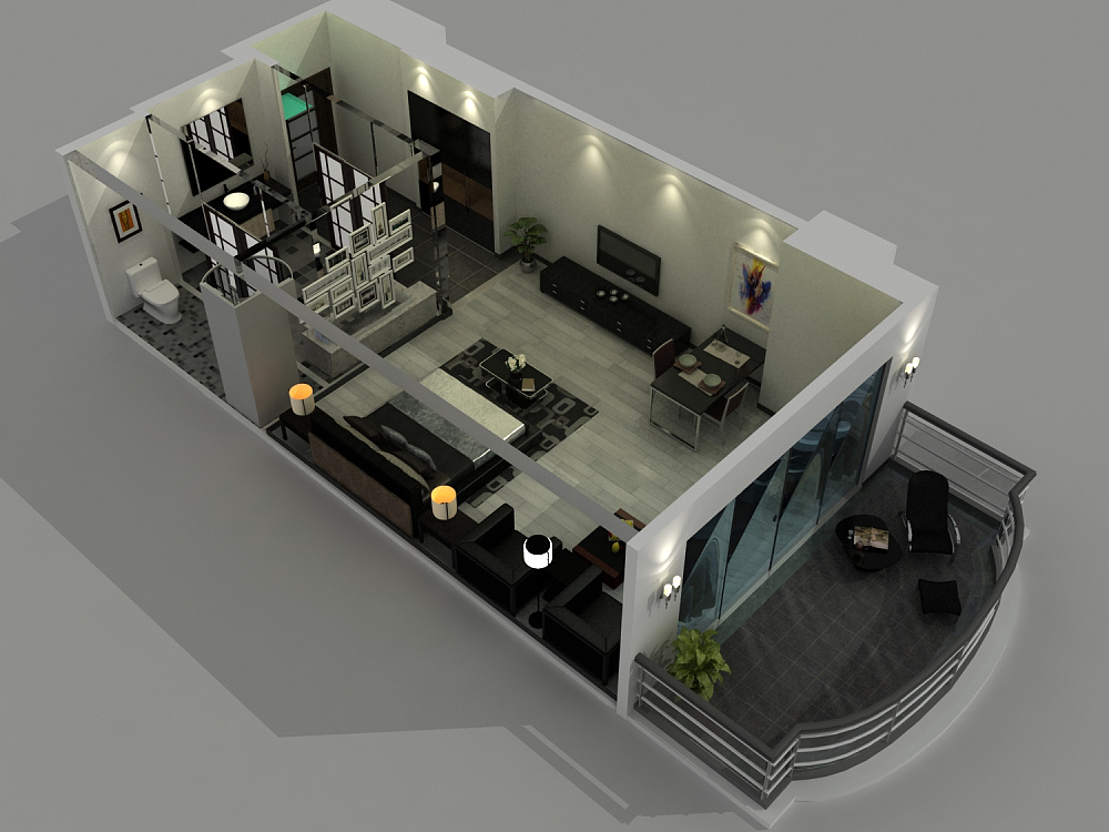 3D鸟瞰立体布置图 小度假公寓案例-5