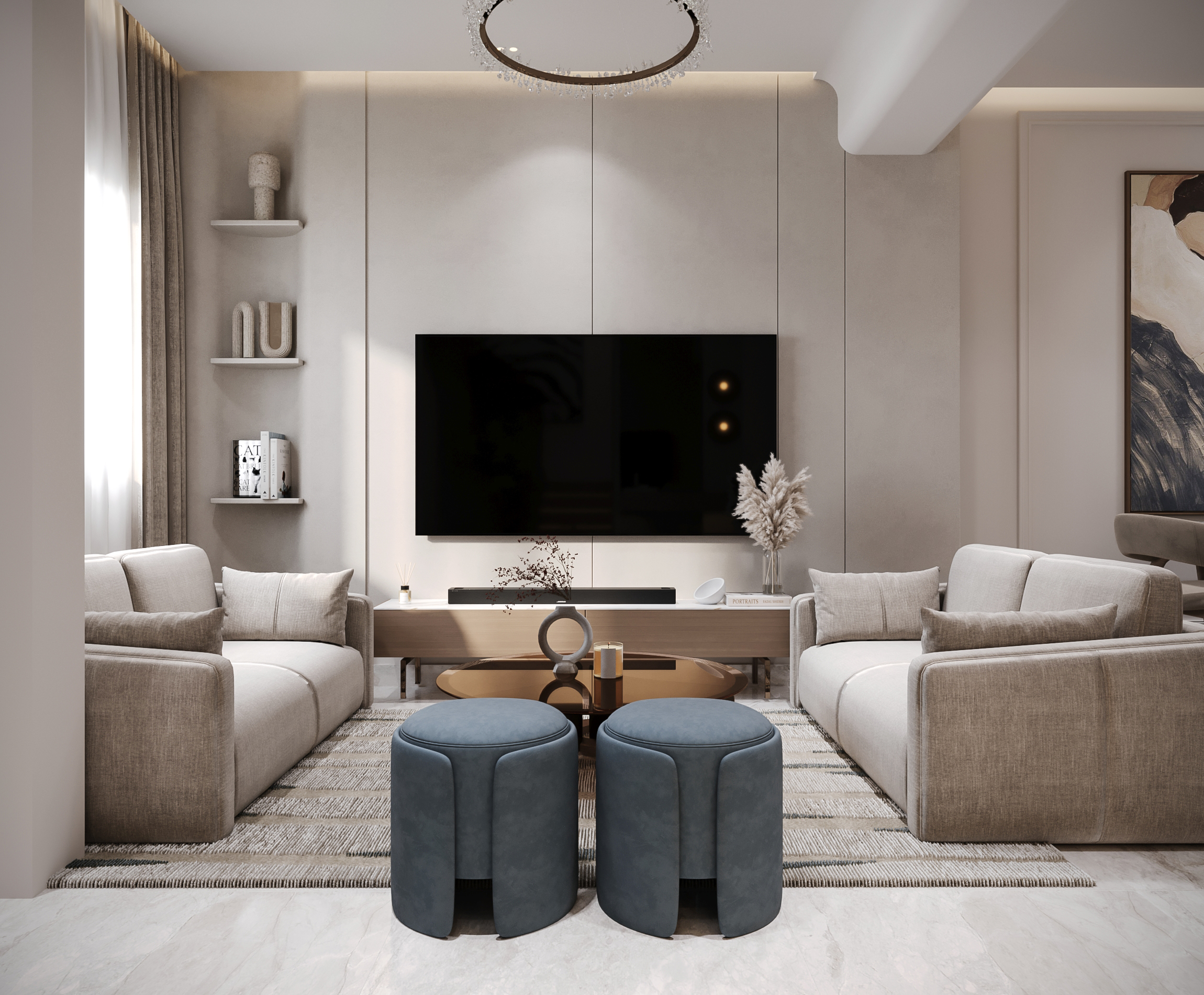 带厨房的现代接待区丨埃及丨ZAH设计工作室-3