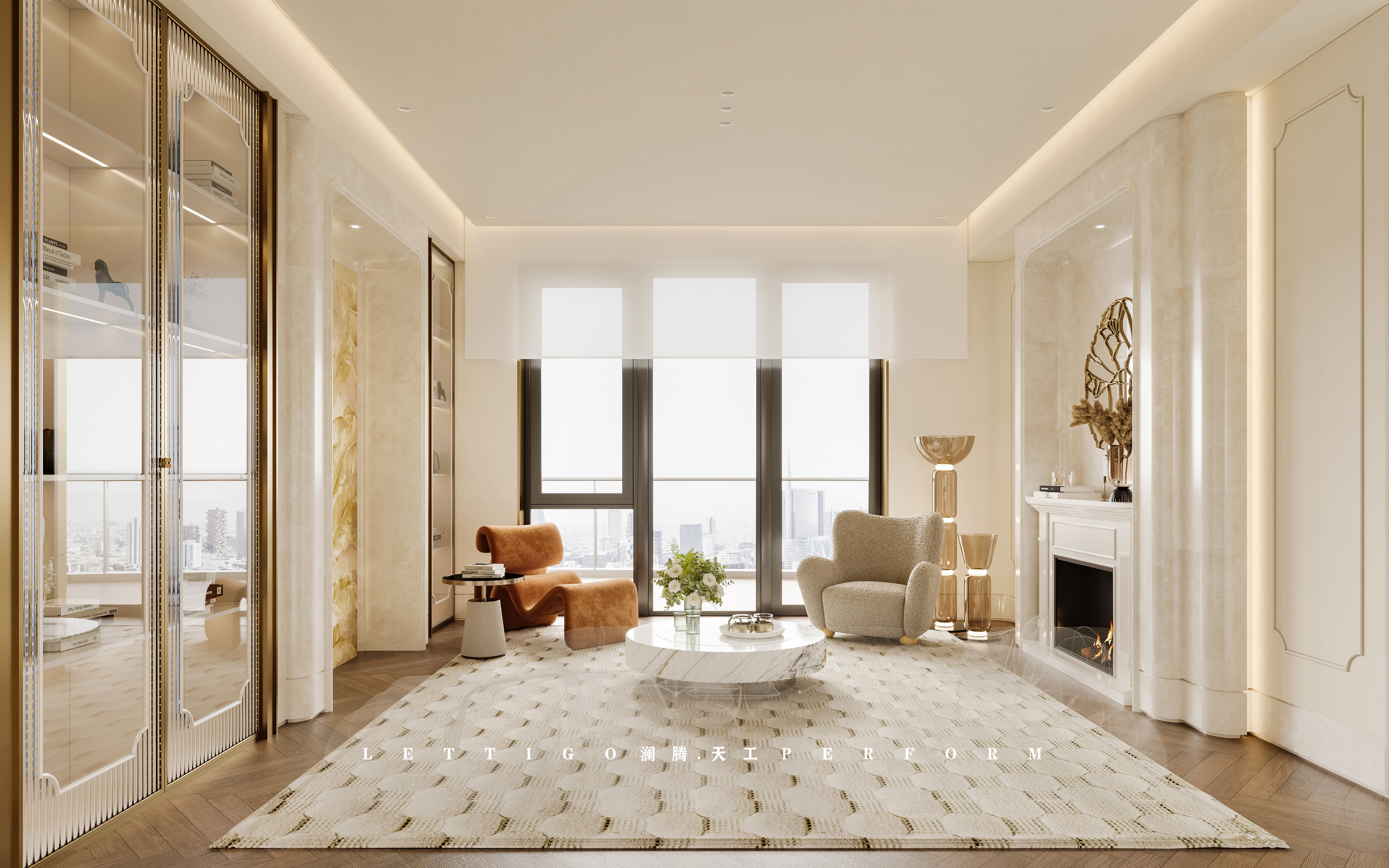 现代奶油法式复式住宅，温柔奶调+复古撞色，精致优雅-1