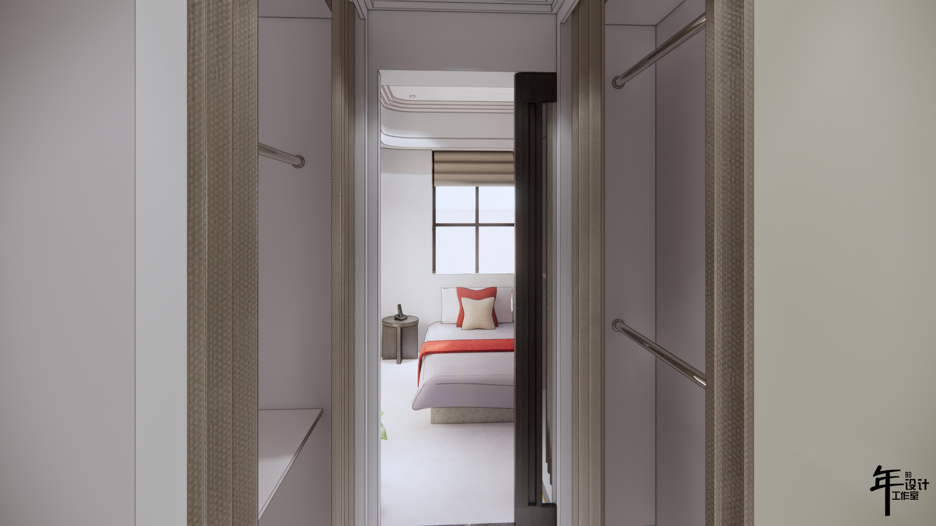 灰色中性网格的现代之家 | 实木、铬、红色点亮空间-13