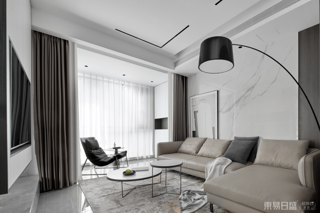 155㎡现代黑白灰简约风复式，客餐厨一体改出通透大视野-22