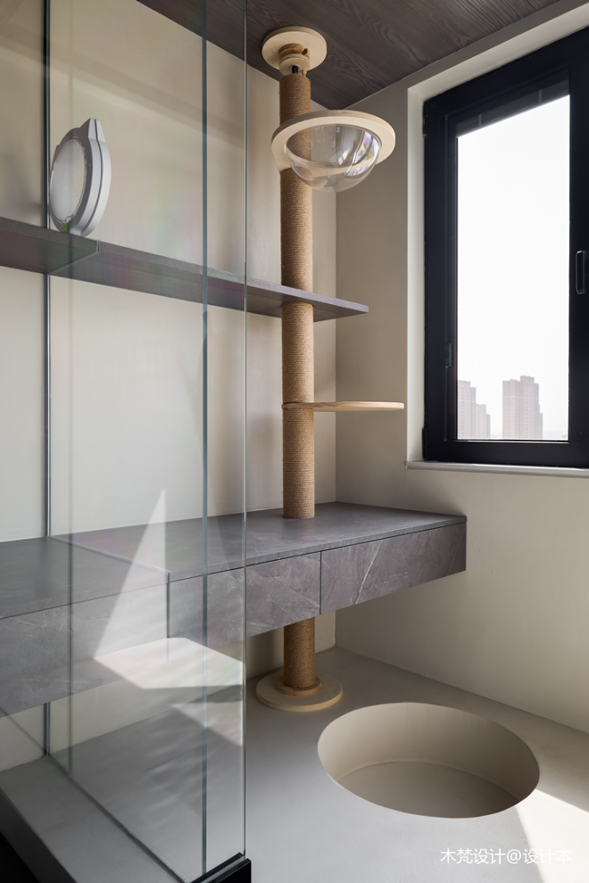 语文老师独居105㎡现代简约家：岛台餐桌、独立猫房、超大办公区-70