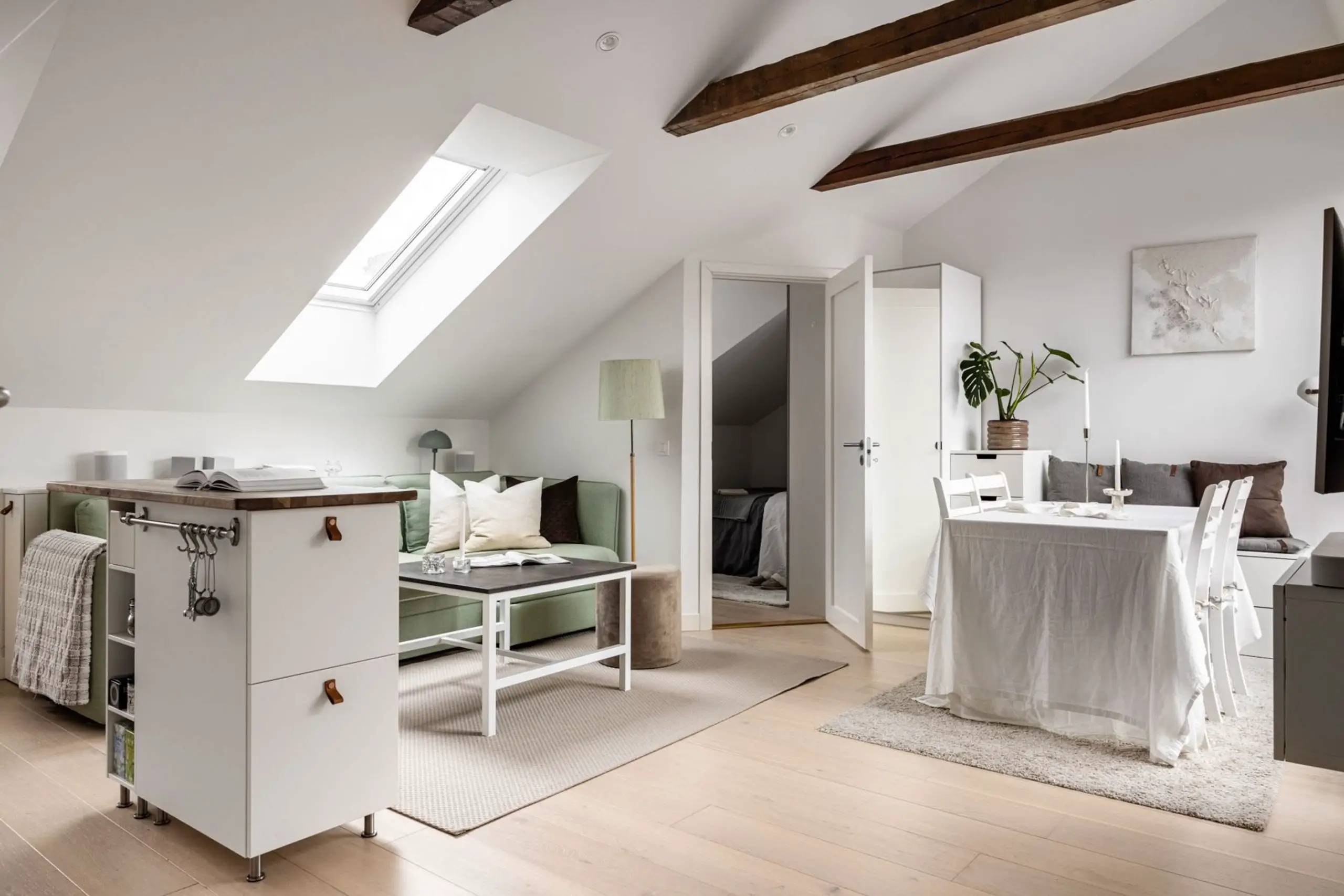 瑞典 38m2 顶层公寓 | 独特倾斜窗设计,空间明亮舒适-5