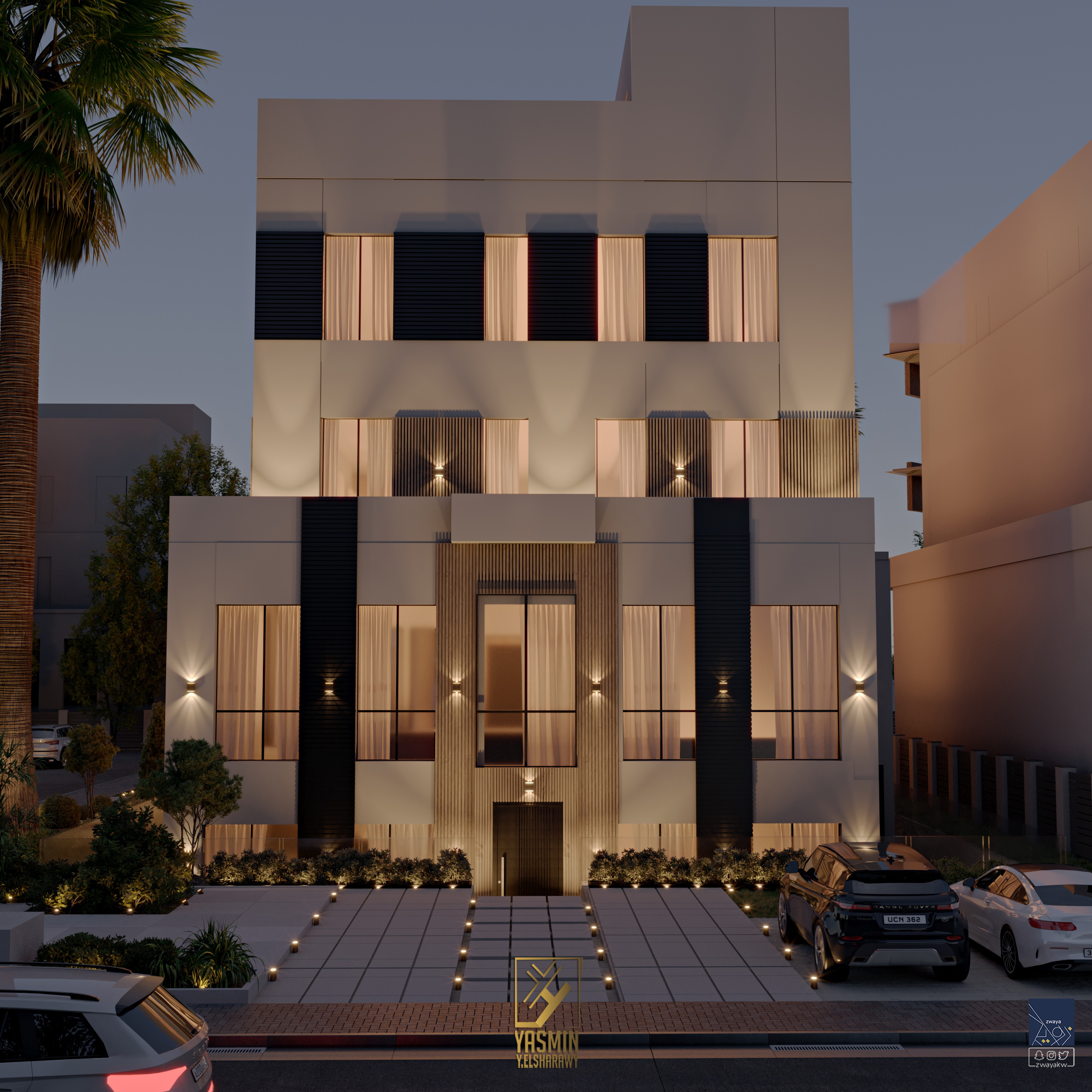 当代别墅外观夜景-14