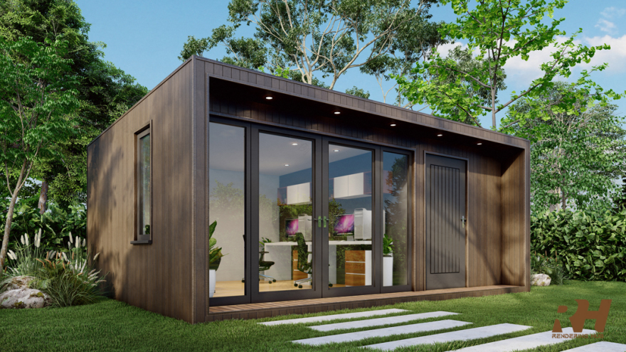 Garden Studio Office Design & 3D Rendering-4