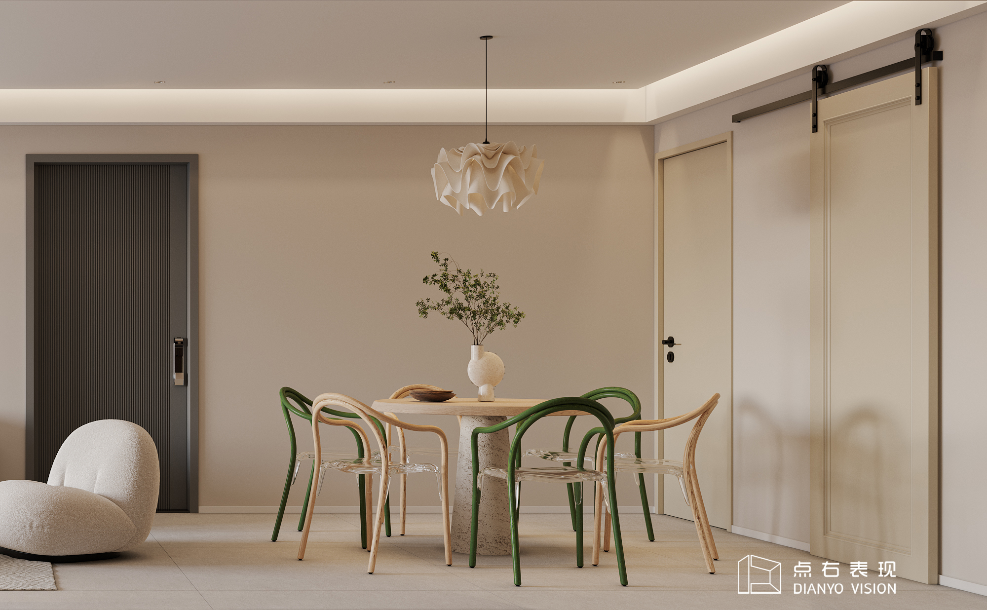 奶油风格室内设计丨点右效果图表现-6