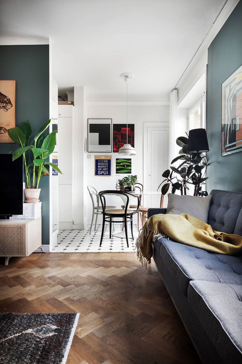 斯德哥尔摩 39 平米小公寓，绿色调客厅惊艳设计-4