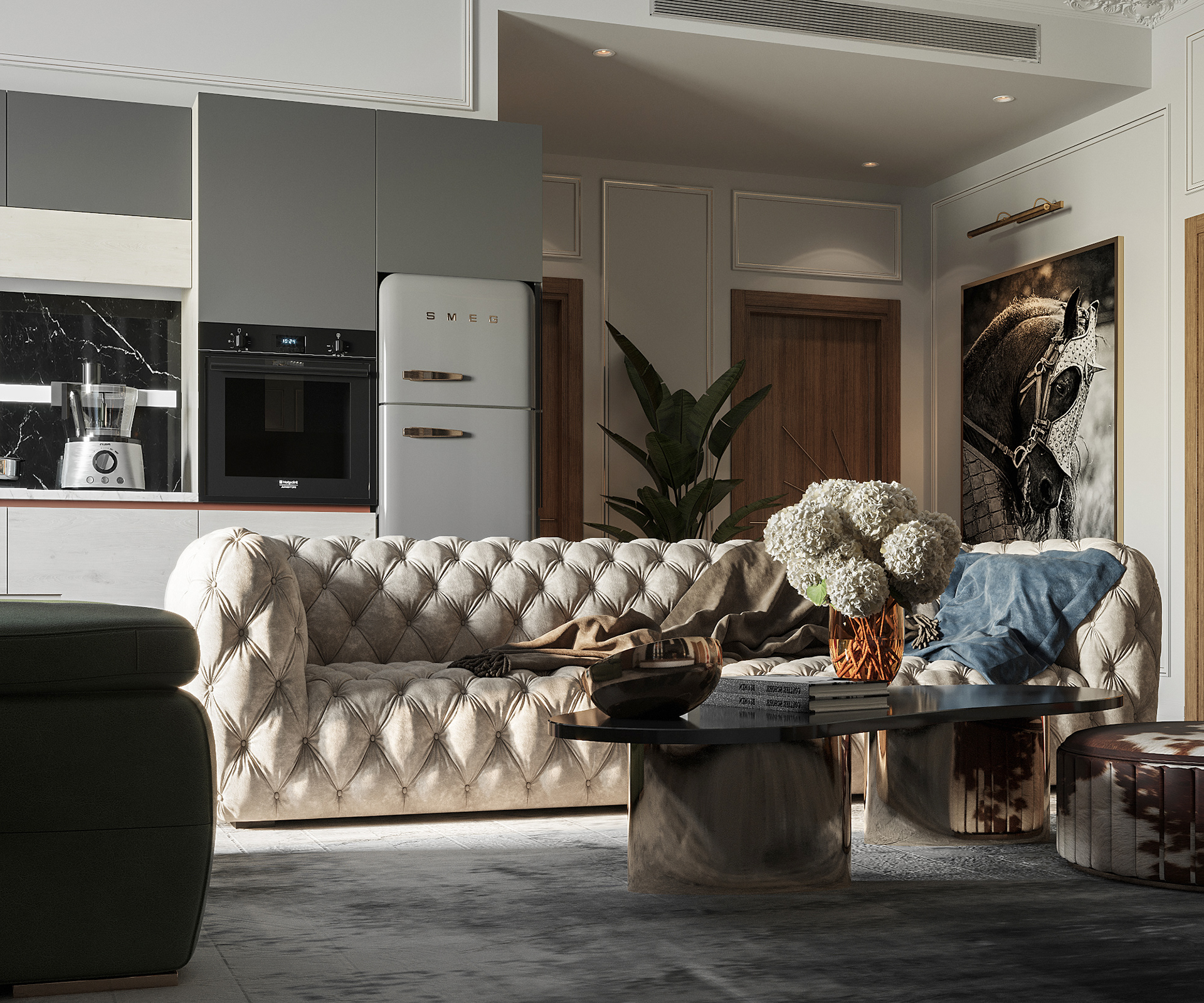 带小厨房的客厅丨沙特阿拉伯丨Abou Samra Group-13