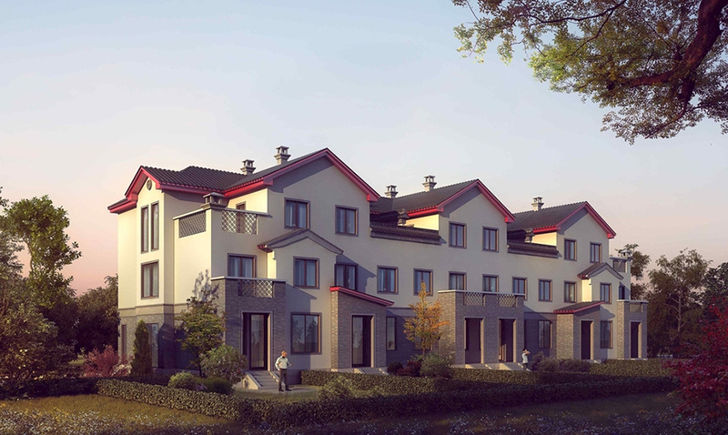 联排别墅双拼别墅建筑外观设计案例效果图-14