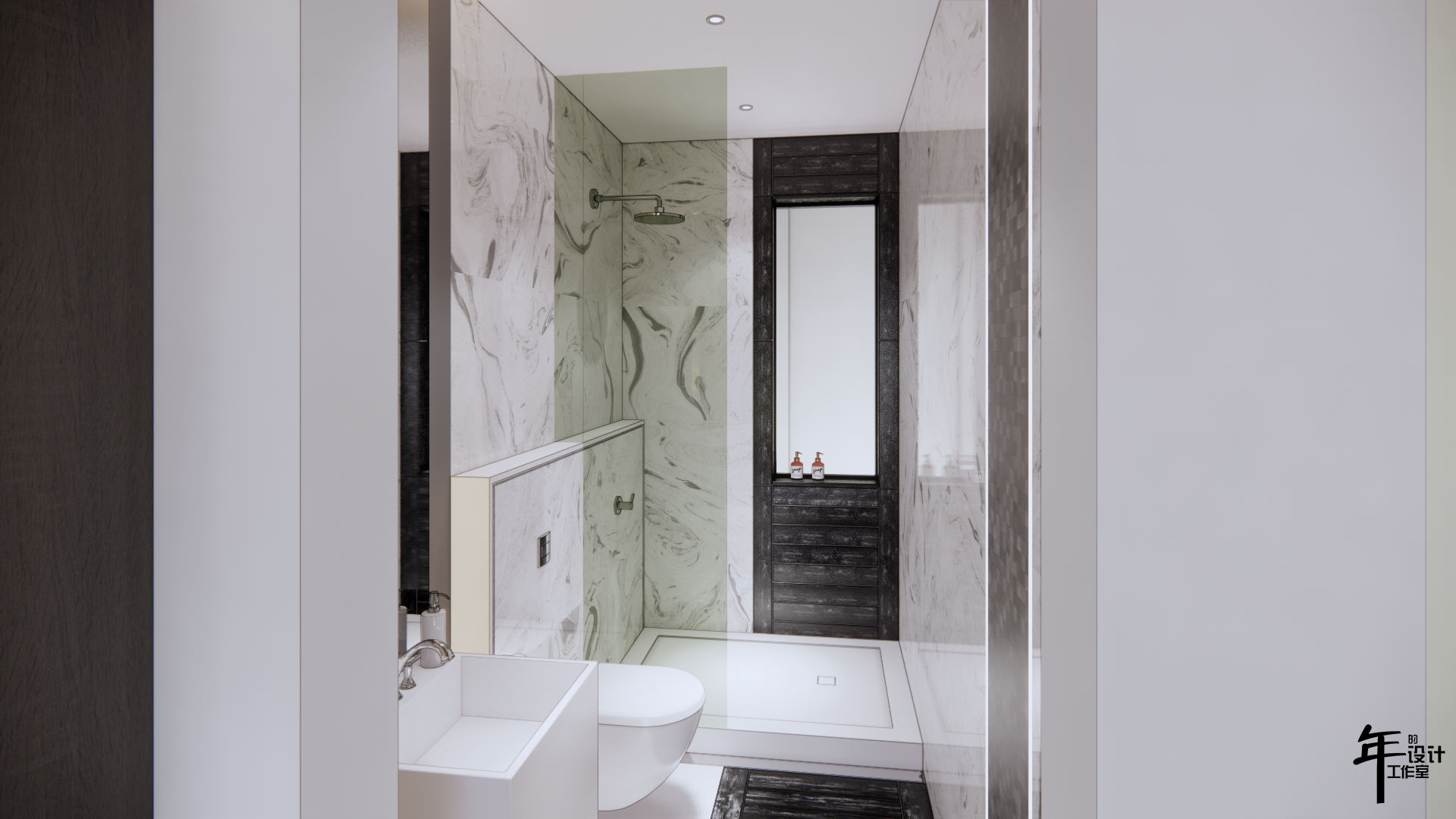 灰色中性网格的现代之家 | 实木、铬、红色点亮空间-15