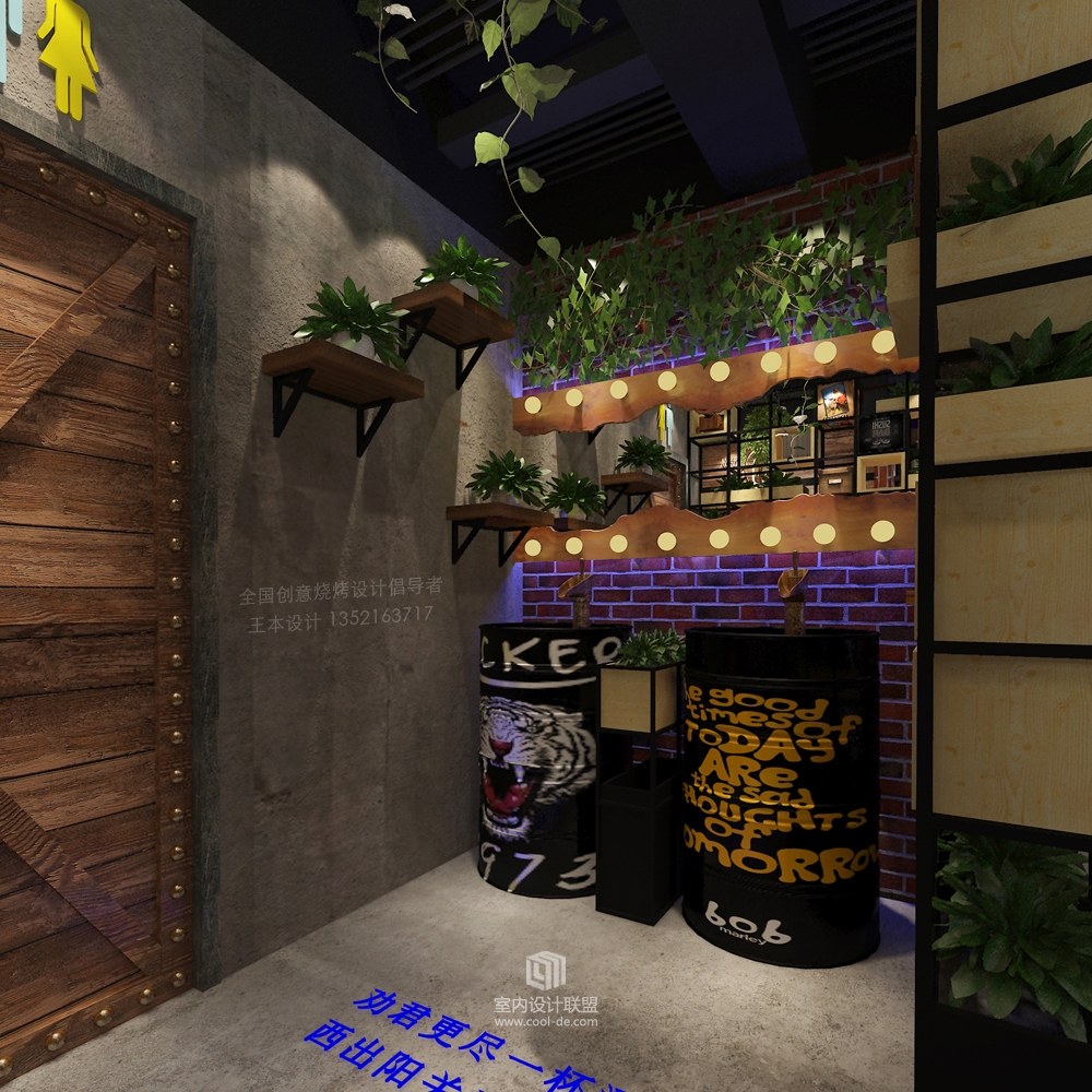 铜陵战友蚝情烧烤店重装设计案例展示，将绿色引入室内一家烧烤店-16