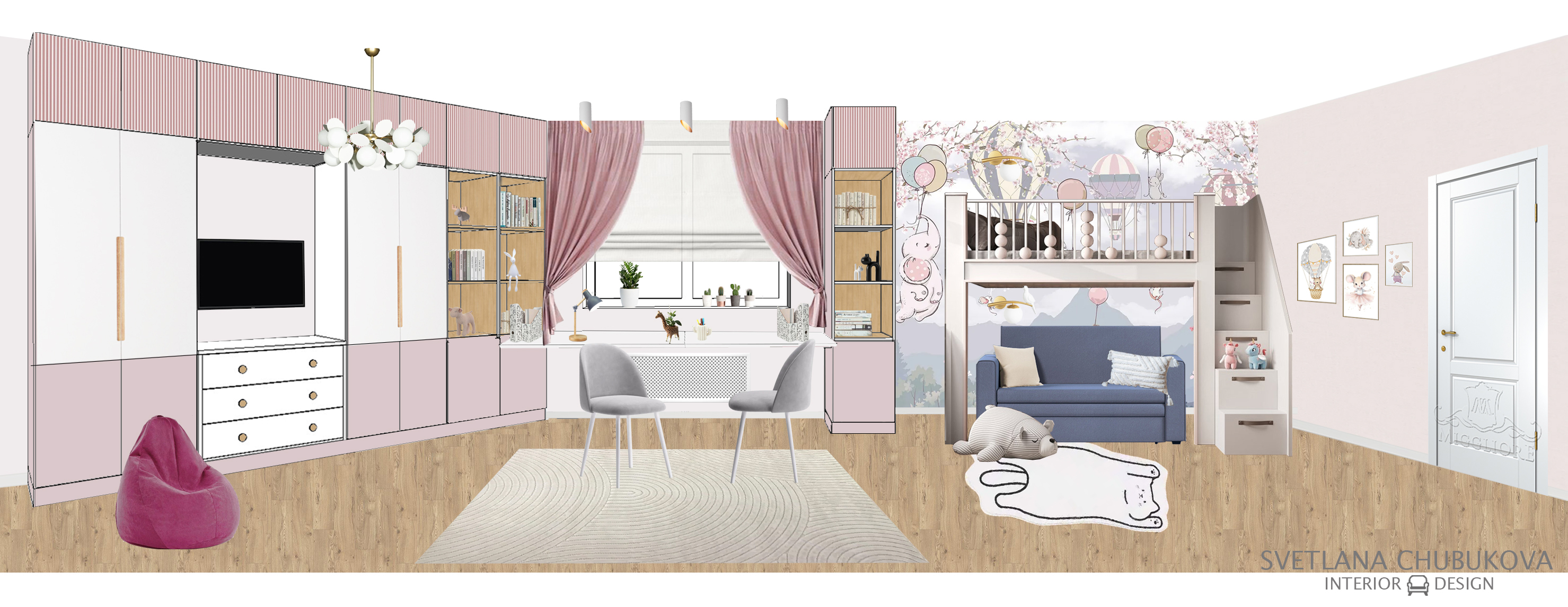 女孩儿童房设计项目丨Design Chubukova Svetlana-10