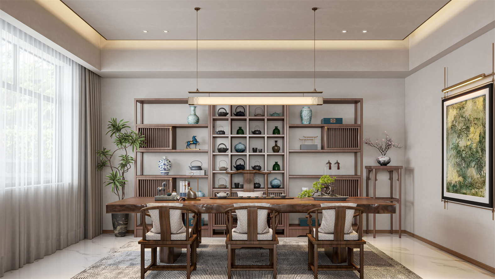 新中式挑空别墅全屋全景-3