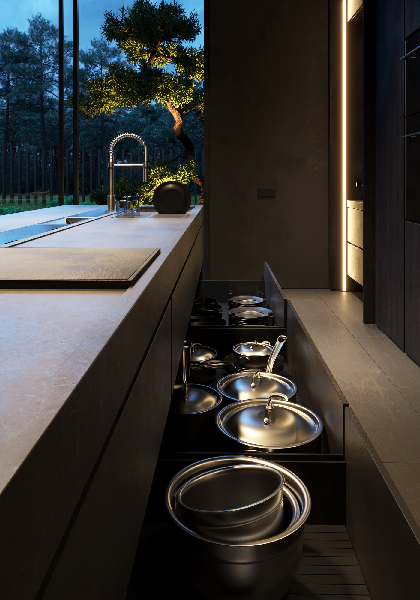 高级黑 极简别墅设计！-34