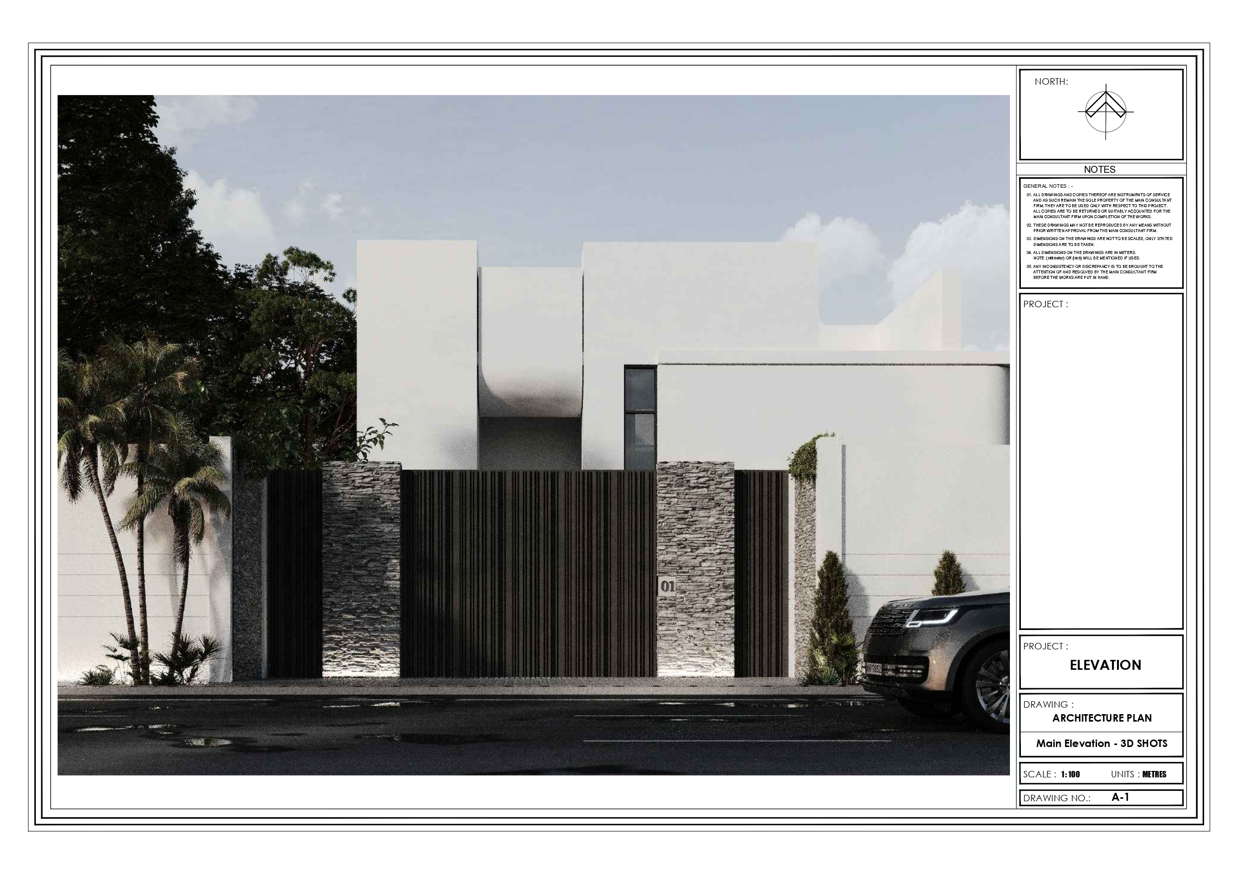 Working Drawings Of fence of villa-0