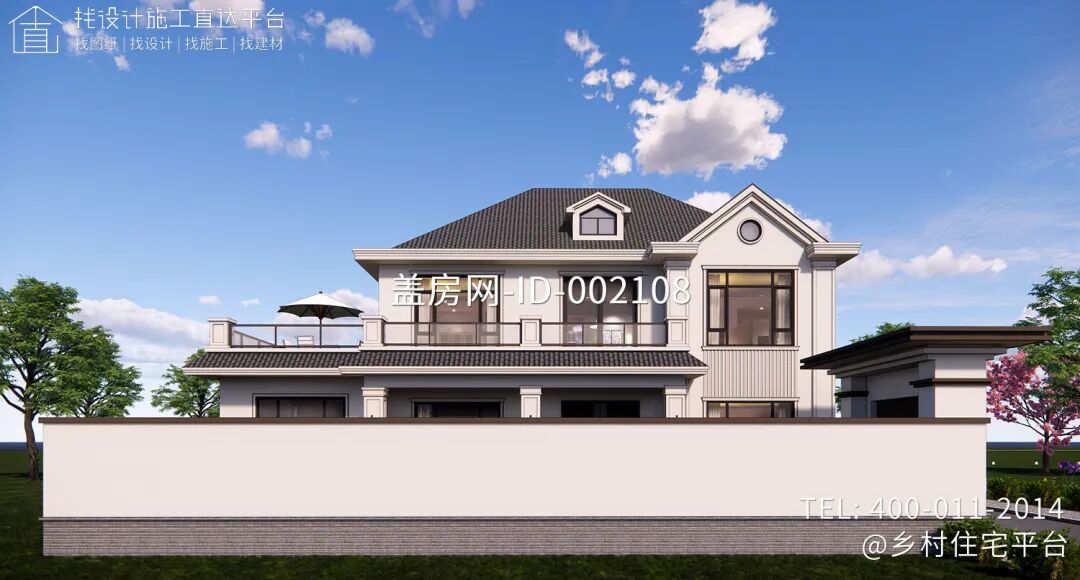 【设计师案例】土建参考造价36万，面宽16.6m×进深9.4m河南周口二层欧式别墅-42