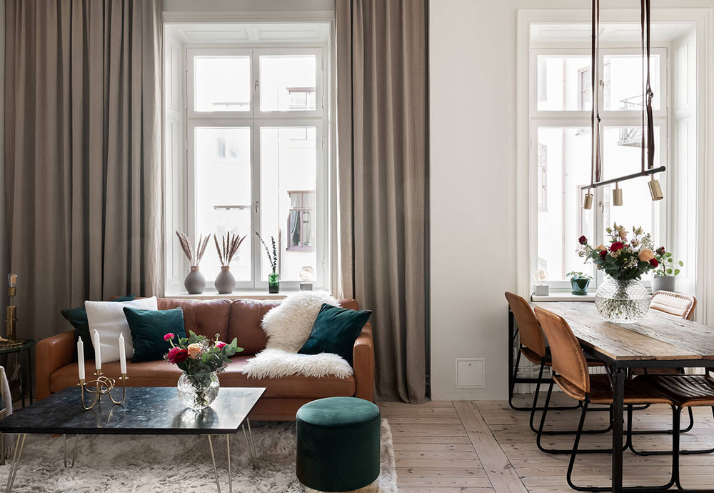 瑞典斯德哥尔摩 48㎡小公寓的绿色与深蓝魅力-5