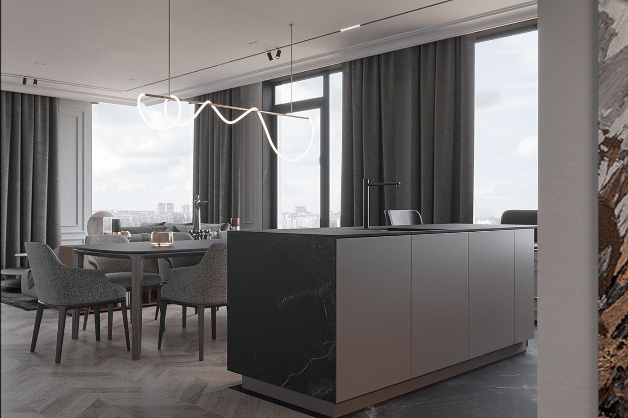 106㎡高级灰色系简约风公寓设计-4