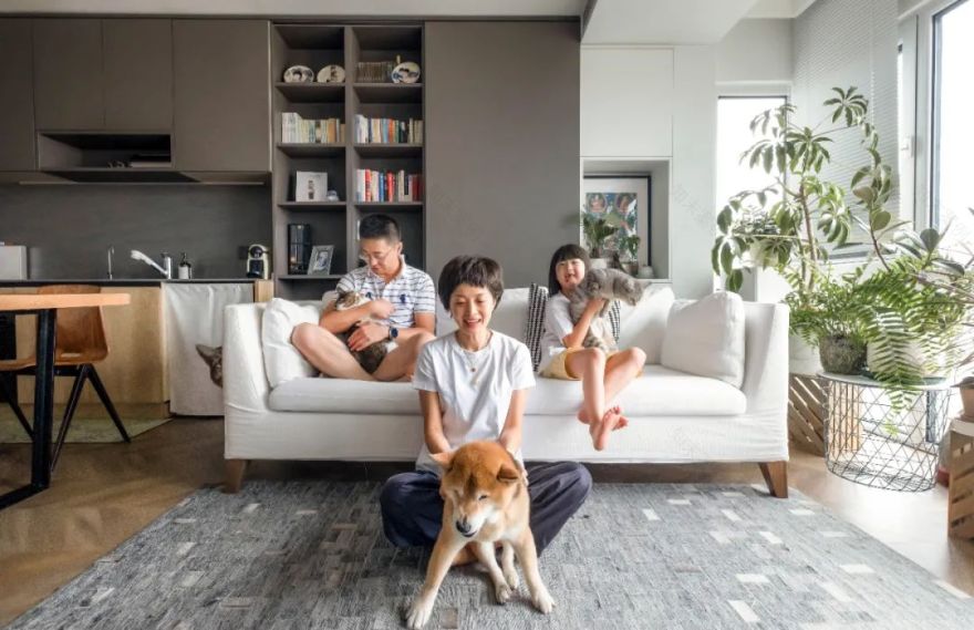 有爱之家 | 鱼骨拼地板++ 弧形外墙,100㎡住一狗二猫三人-10