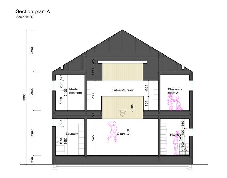 体育馆式住宅设计，室内篮球场与生活空间的创新融合-5