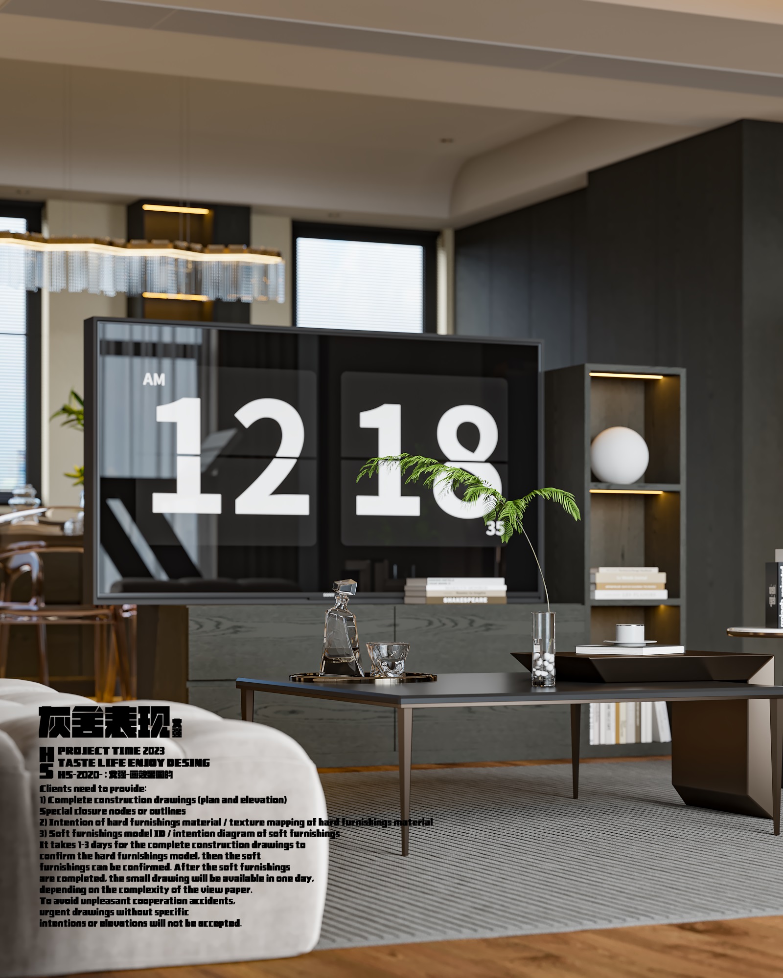 暗黑风大平层装修效果图丨灰舍表现-3