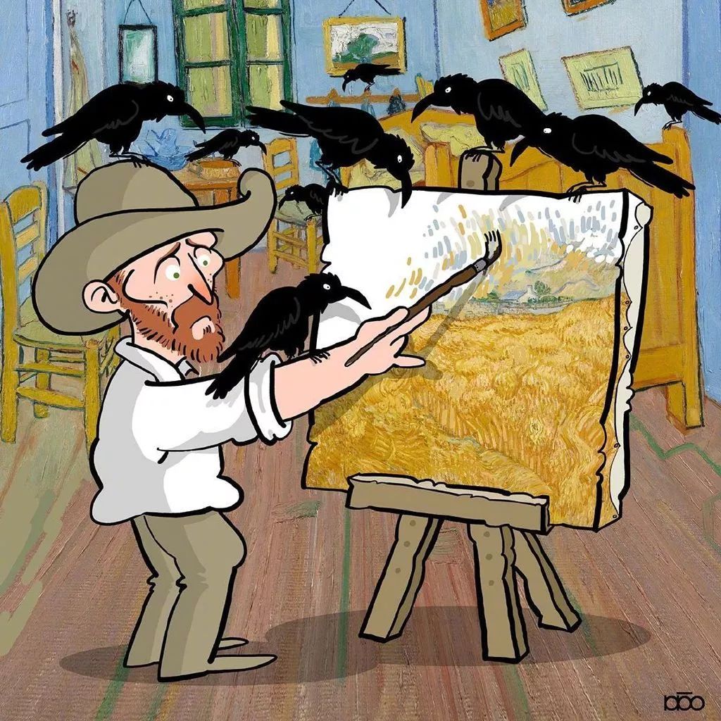 梵高生活艺术化,伊朗插画家漫画致敬经典-24