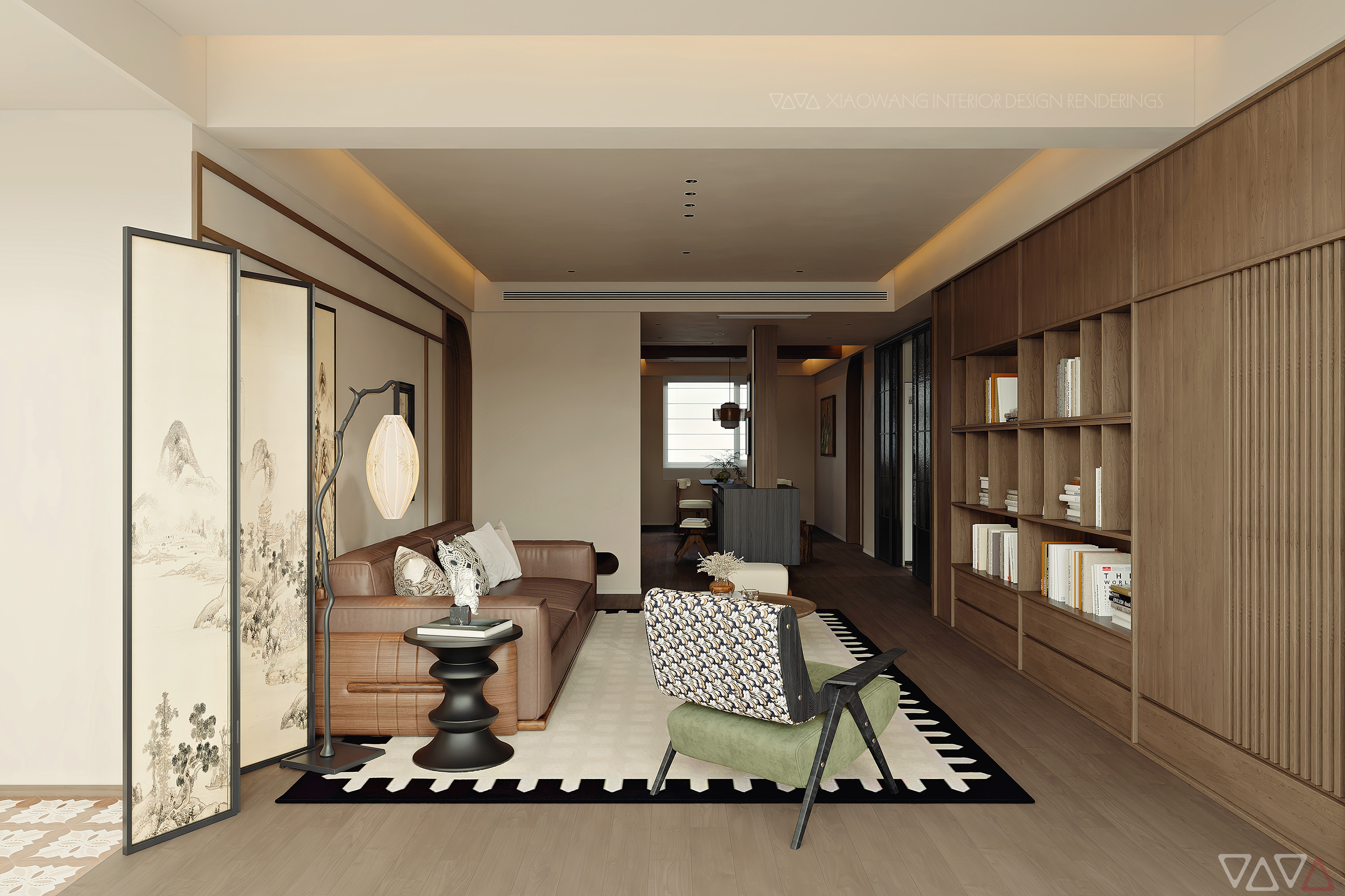 中古风 客餐厅 卧室 效果图-10