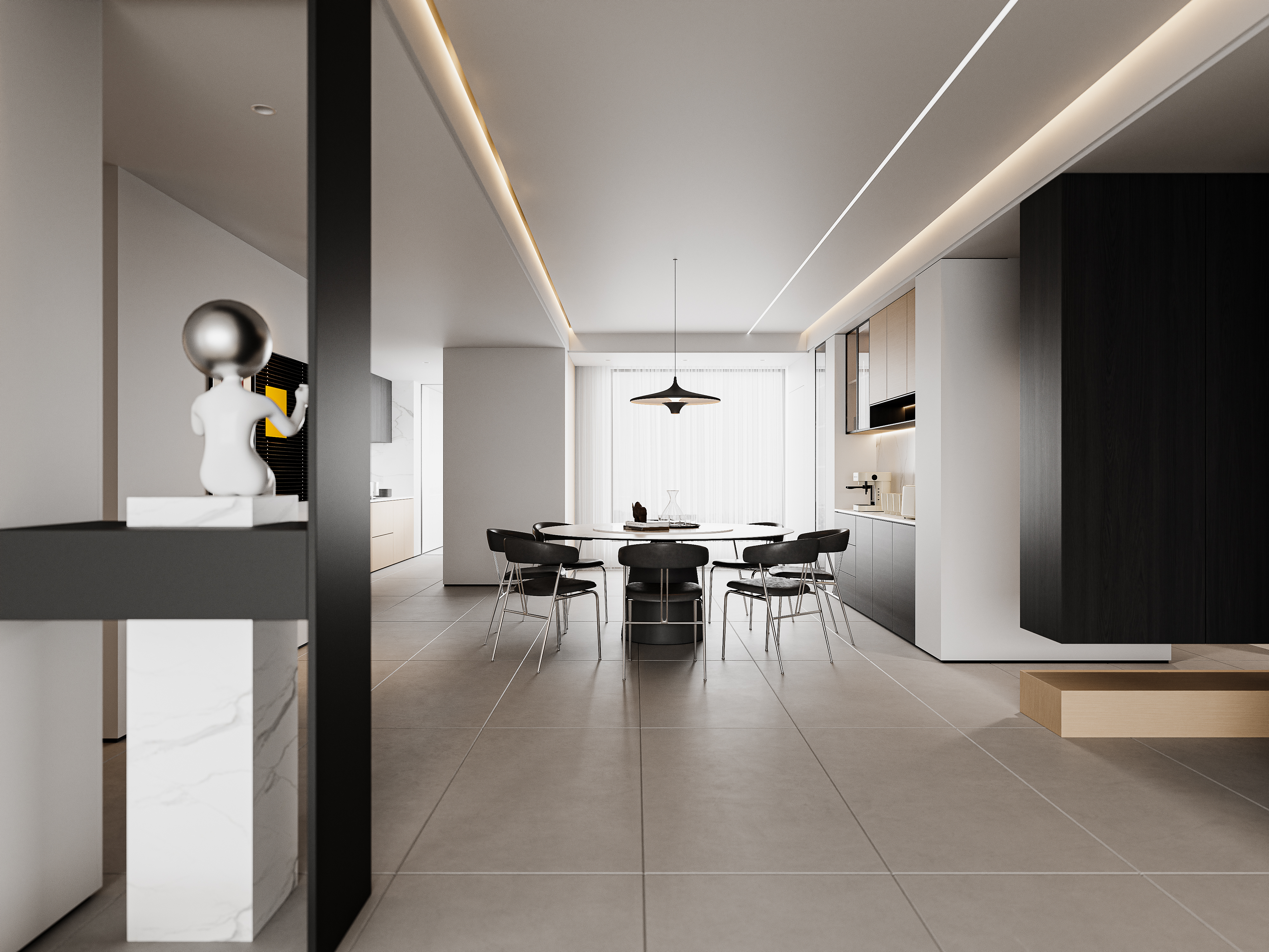 现代极简 木纹色和深色的碰撞，客餐厅-3