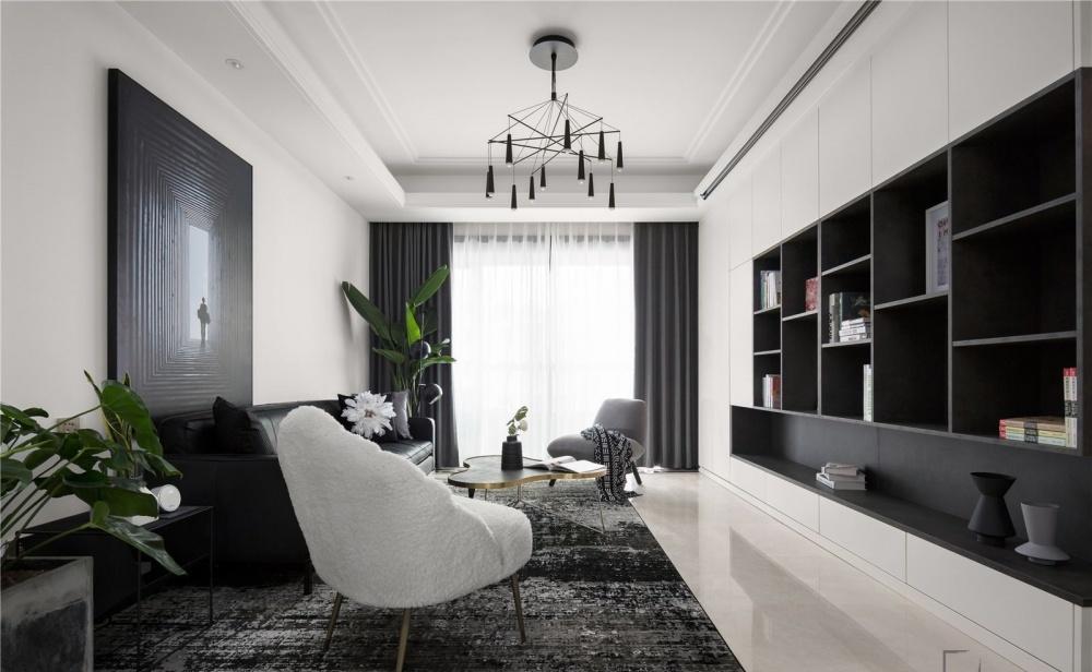 黑白基调的现代家居空间，书柜电视墙展现高雅品味-4