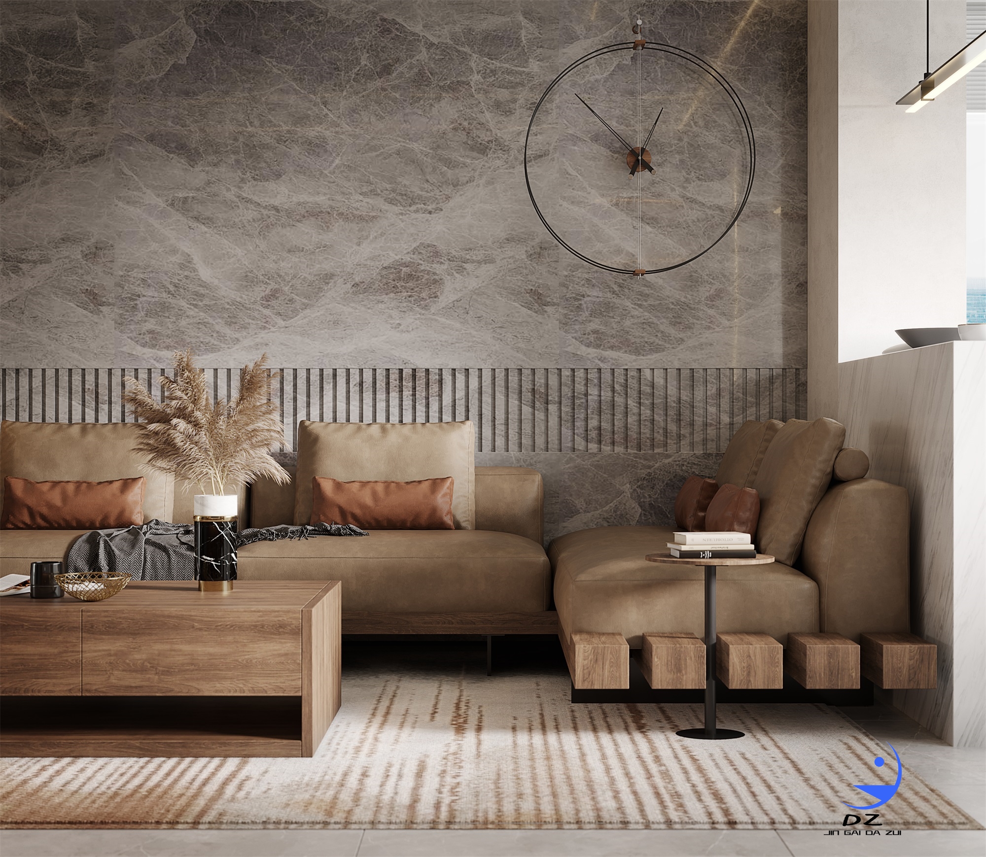 现代黑白系客餐厅卧室过道效果图-27