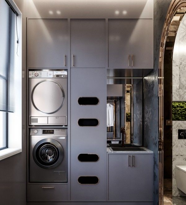 5㎡卫生间高级设计方案 | 洗衣机巧妙融入洗漱台与收纳柜-58