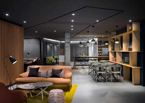Okko hotel interior by Patrick Norguet with en suites behind louvred walls-34