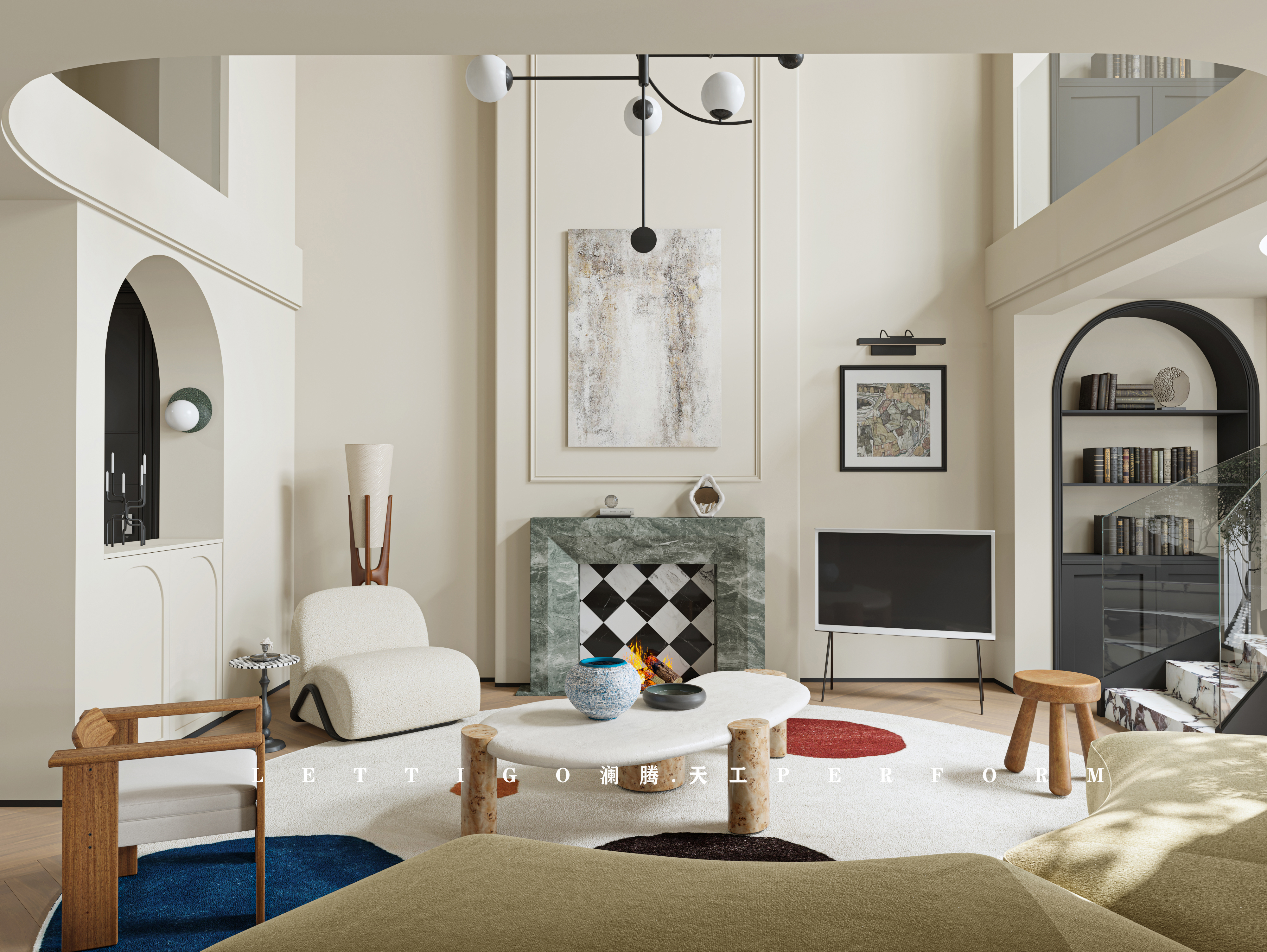 家装|  挑高现代美式 | 浪漫与温馨并存-0