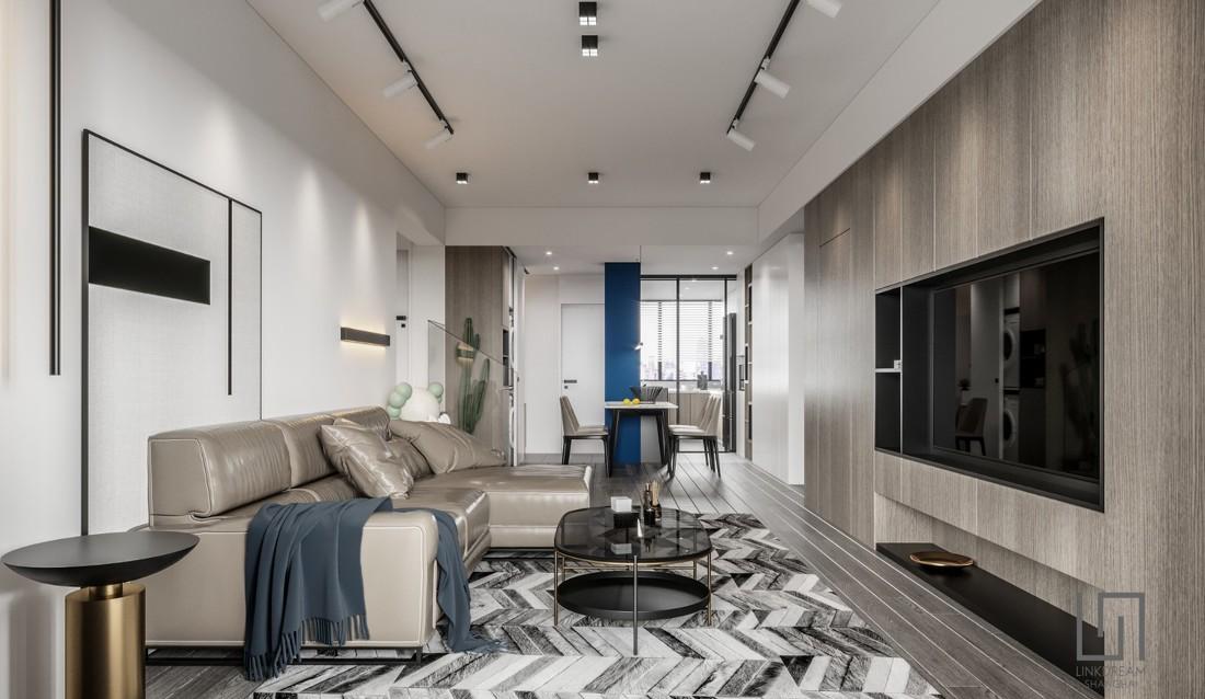 100m²黑白木加点亮色的简约风设计-21