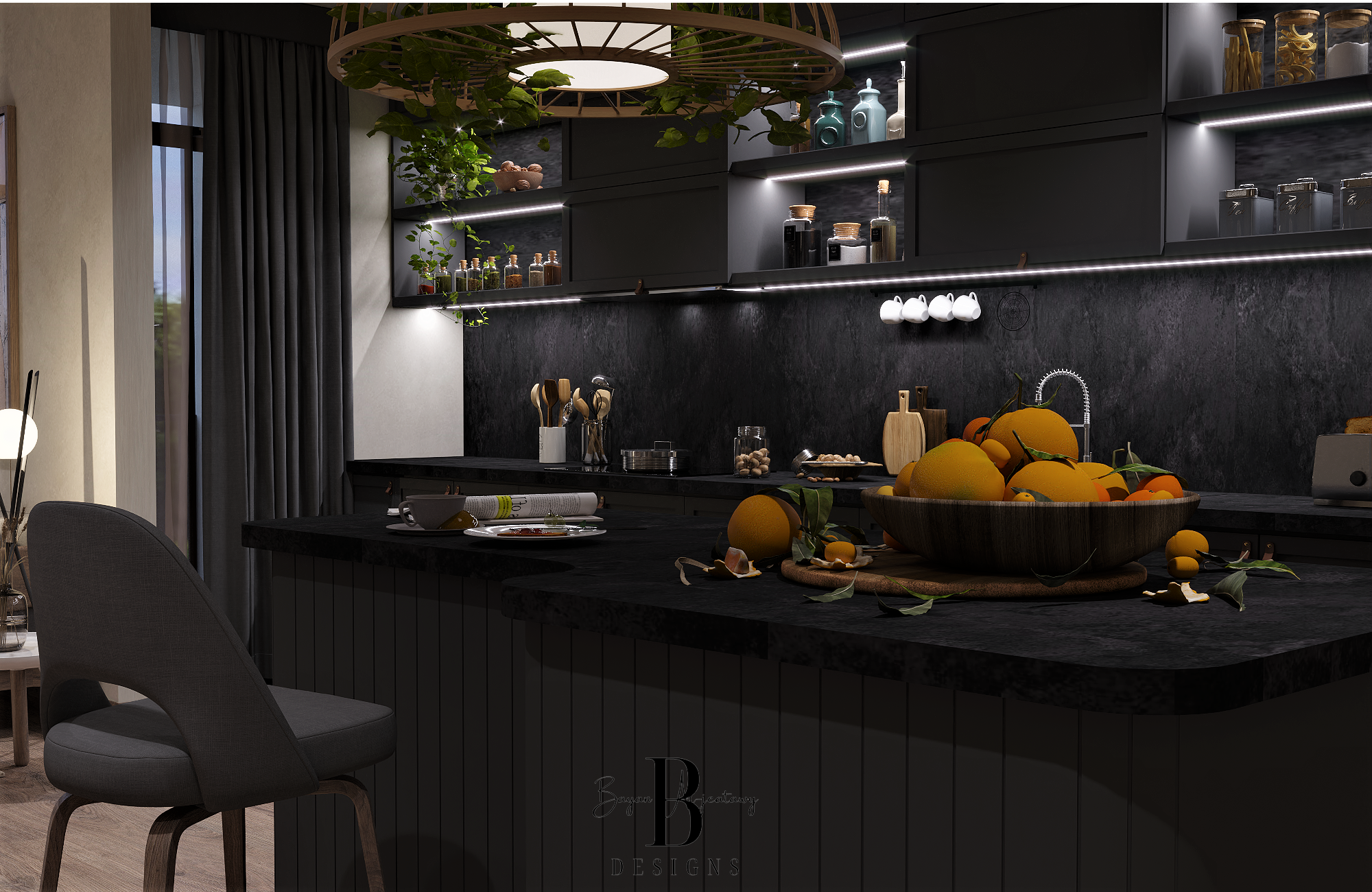 cozy kitchen & Livingroom space-12