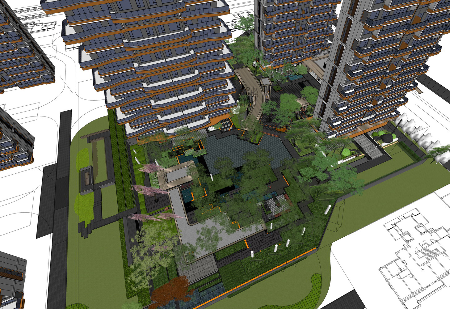 西安中铁建西派玺悦示范区景观SU模型-12