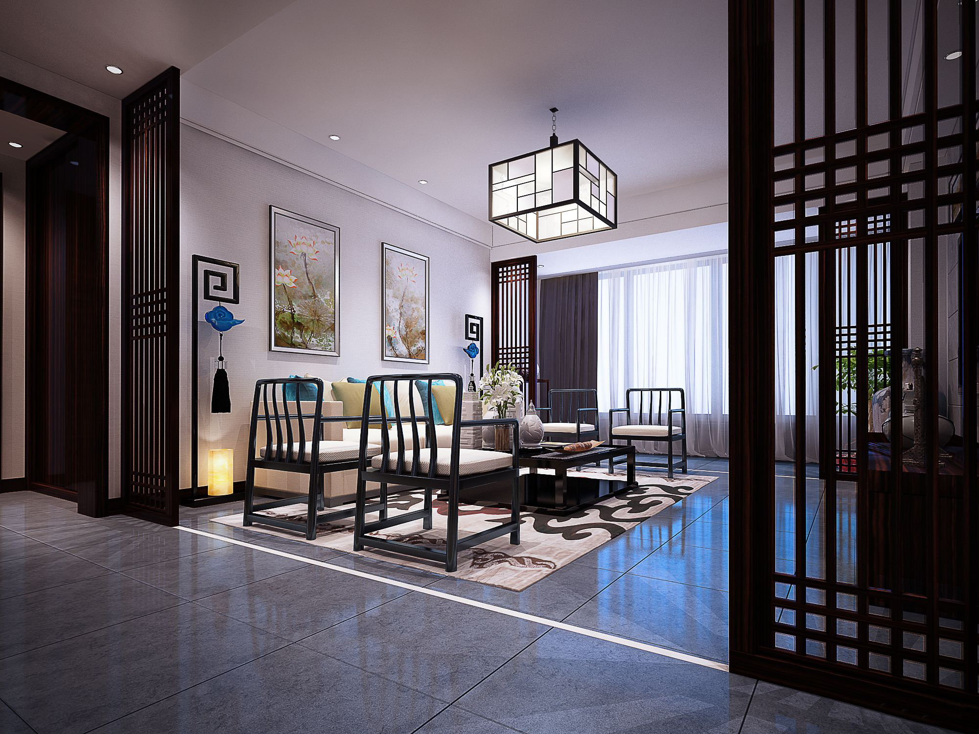 新中式 中式古典 奢华家装别墅样板房-33