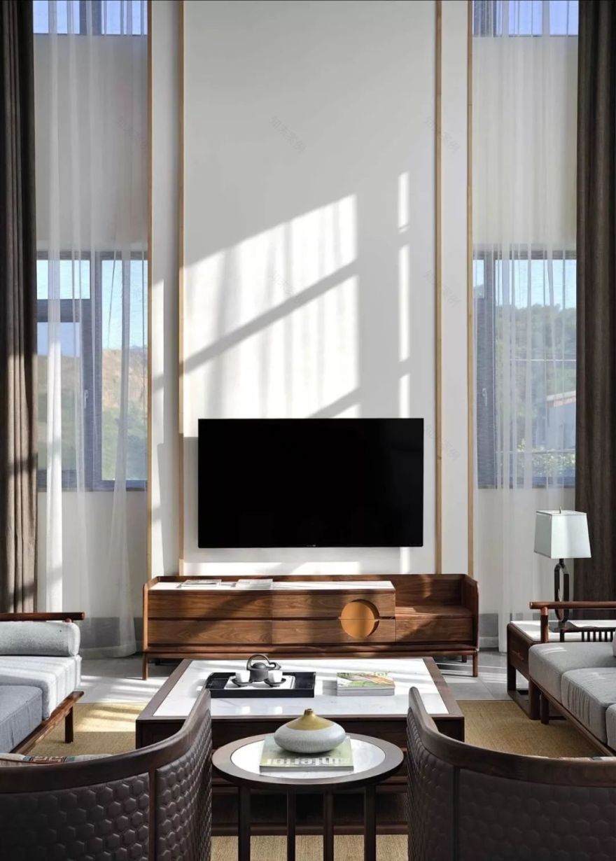 新中式复式空间,黑胡桃木家具打造淳朴意境-24