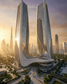 Futuristic Twin Scraper Visualization