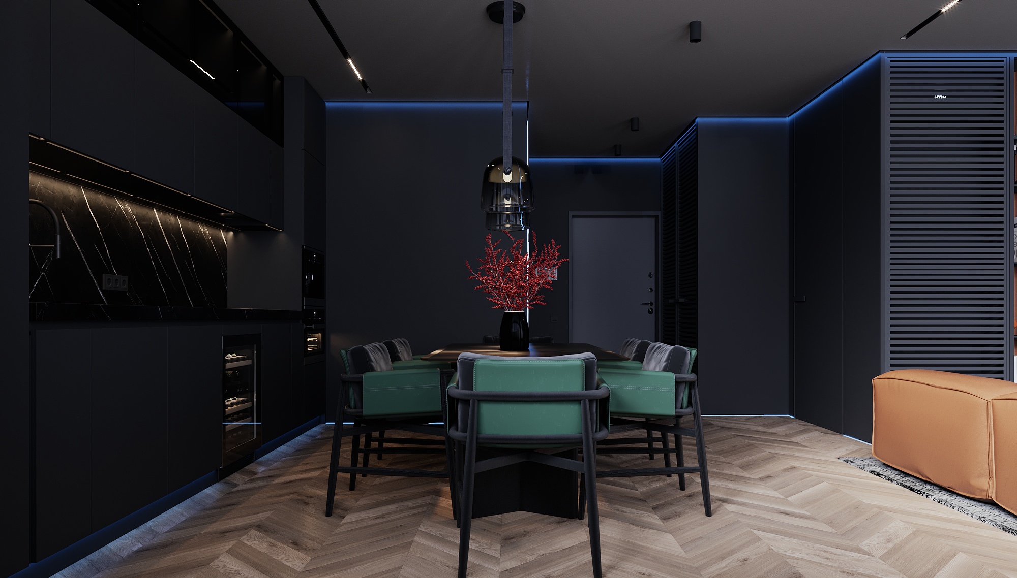 俄罗斯 74㎡深色系空间设计-4