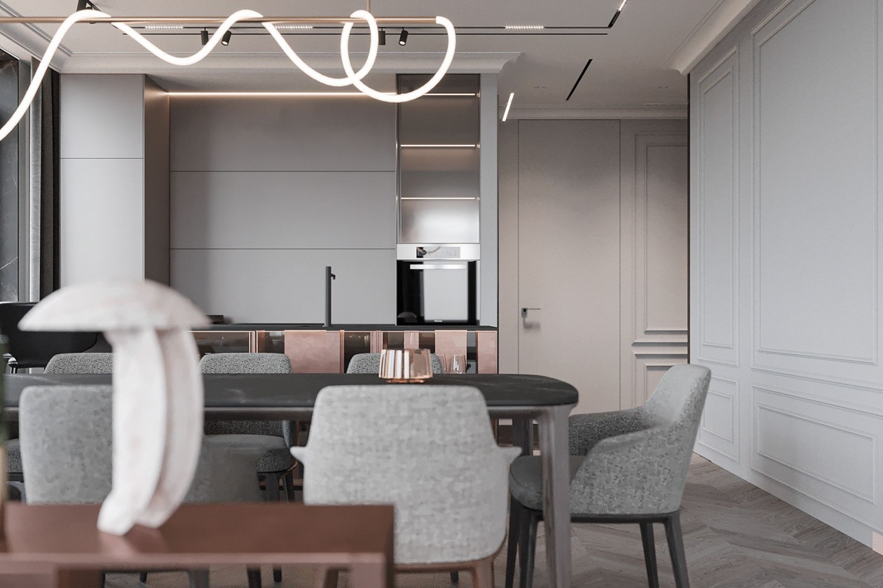 106㎡高级灰色系简约风公寓设计-2