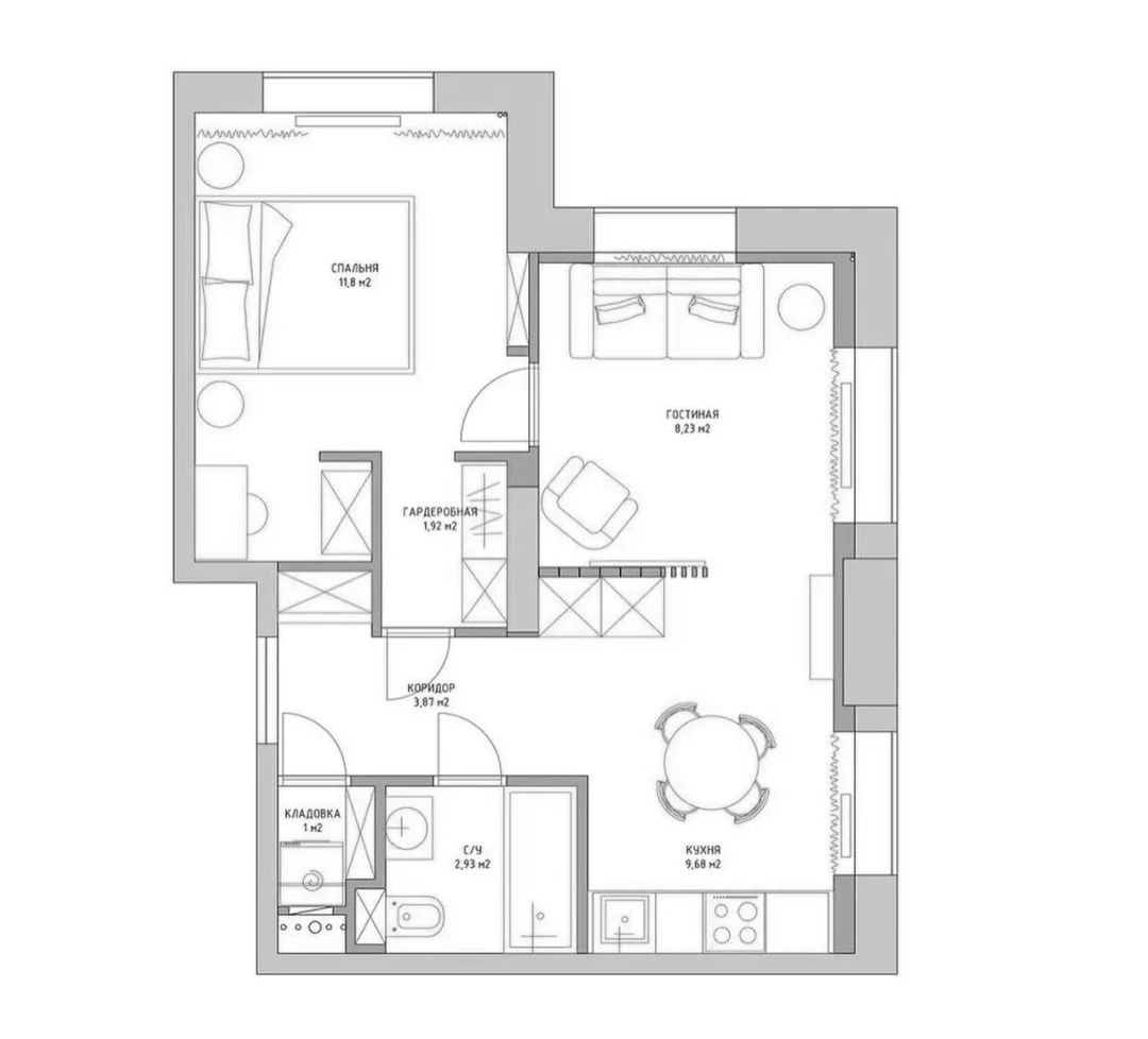 36㎡小空间情侣公寓丨Anna Malyutina-9