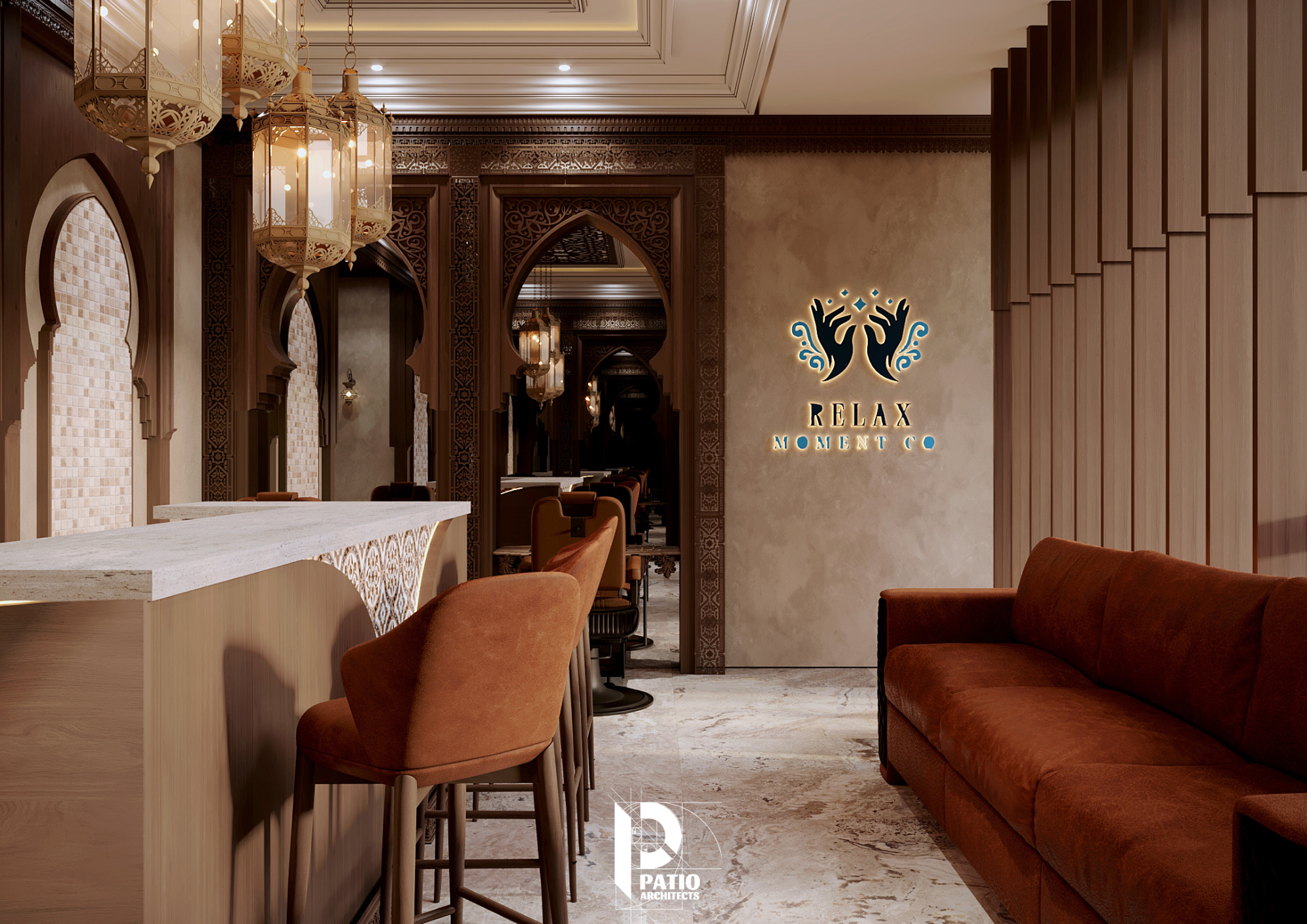 Men’s Hair Salon Entrance & Bar Area Interior Design-8