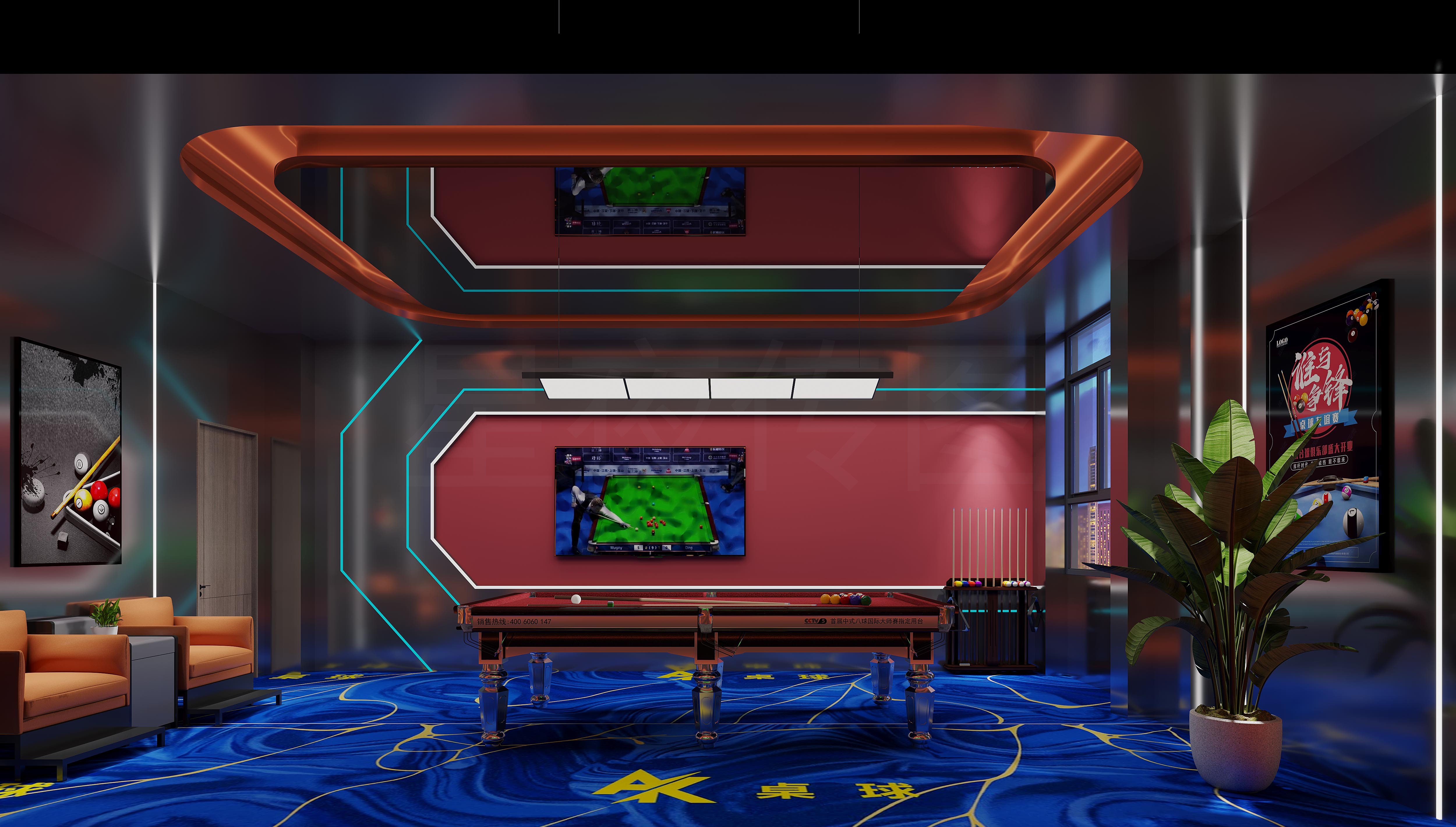 休闲娱乐台球室 黑8效果图表现-5